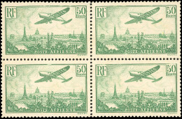 14 - 50F. Avion Survolant Paris Vert-jaune. Bloc De 4. Bon Centrage. SUP. - Otros & Sin Clasificación