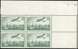 14b - 50F. Avion Survolant Paris Vert Foncé. Bloc De 4. CdeF. SUP. - Otros & Sin Clasificación