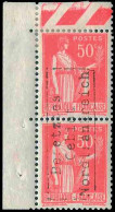 6 - 50c. Rose-rouge. Paire Verticale. CdeF. Surcharge Coudekerque. SUP. - War Stamps