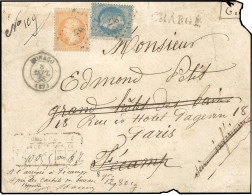 Timbres De France N°23 + 29. 40c. Empire Dentelé + 20c. Lauré Obl. PC Du GC 2387 S/devant De Lettre Chargée, Frappée Du  - Altri & Non Classificati