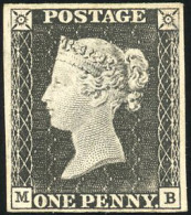 SpecAS1 - 1840. 1d. Intense Black (worn Plate). Pate 1a. Wmk. Small Crown. Imperf. Lettered M-B Unused With Large Part O - Autres & Non Classés