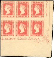 1 - 1/2a "91/2 Arches" Vermillon (pos 108-110/118-120). Lower Right Margin Corner With Marginal Inscription. Unique Bloc - Autres & Non Classés