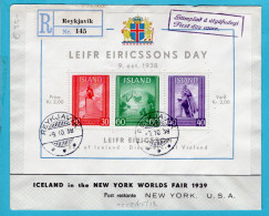 ICELAND R FDC Block 2 Leifr Eiricssons 9-10-1938 Reykjavik - FDC