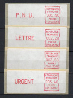 - FRANCE ATM / LISA / LSA CROUZET - 4 Vignettes Neuves 1984 - 1,90 + 2,20 + 3,50 + 5,40 FF - - 1981-84 Types « LS » & « LSA » (prototypes)