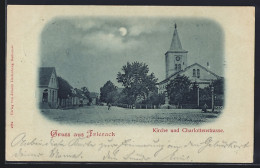 Mondschein-AK Friesack, Kirche Und Charlottenstrasse - Friesack