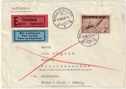 Schweiz Suisse 1935: Zu F13y Mi 245x Yv PA13 Auf Eilbrief ⊙ WALLISELLEN 26.VIII.35 Nach DANZIG 27.8.35 (Zu CHF 26 >220?) - Altri & Non Classificati