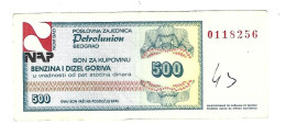 Serbia Beograd Petrolunion  Bon 500 Dinara  Benzin /diezel  S62 - Serbia