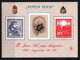 Hungary 1991. II. John Paul Pope Limited Commemorative Sheet MNH (**) - Commemorative Sheets