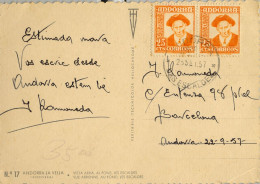 1957 ANDORRA LA VIEJA / LES ESCALDES , T.P. CIRCULADA  , ED. 49 X 2 - VISTA AÉREA - Lettres & Documents