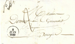 1849. LAC écrite à Baugy - Cursive "17 Baugy" à Dest. Bourges (CHER) - Taxée - Juin1849 - Non Classés