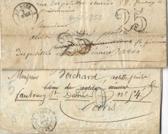 1853. 2MP Bourges (CHER) à Paris (SEINE), Double Taxe25 Double Traits Pour Réexpéd. +Id° Simple Taxe 30 En Bleu -1853/56 - Non Classés