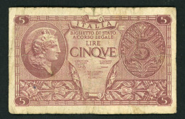 BANCONOTA ITALIA LIRE 5 (B.DI STATO) 1944 - Italia – 5 Lire