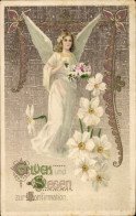 Gaufré CPA Glückwunsch Konfirmation, Engel, Blumen - Kommunion