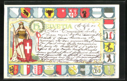 AK Helvetia Mit Schweizer Wappen, Wappen Von Schweizer Städten - Genealogia