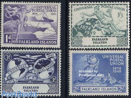 Falkland Islands 1949 75 Years U.P.U. 4v, Mint NH, Religion - Transport - Various - Greek & Roman Gods - U.P.U. - Rail.. - Mythology
