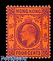 Hong Kong 1903 4c, Lilac On Red, WM2, Stamp Out Of Set, Mint NH - Neufs