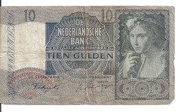 PAYS-BAS 10 GULDEN 1942 VG+ P 56 B - 10 Gulden