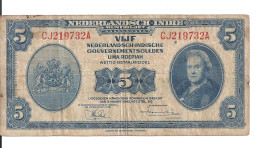 INDES NEERLANDAISES 5 GULDEN 1943 VF P 113 - Dutch East Indies