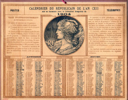 CALENDRIERS - ORIGINAL CALENDRIER AVEC MARIANNE DU REPUBLICAIN DE L' AN CXII 1904 , POSTES ET TELEGRAPHES DE LA SEINE - Big : 1901-20