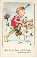 MIKIEP10-022- BOB FAIT DU SPORT ENFANT SUR UN CHIEN  L EQUITATION PAR ILLUSTRATEUR MICH - Mich