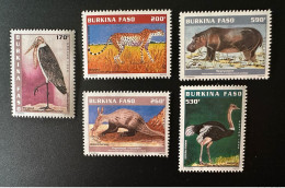 Burkina Faso 1998 Mi. 1503 - 1507 Animaux Protégés Faune Fauna Marabout Bird Oiseau Vogel Guépard Hippopotame - Autruches