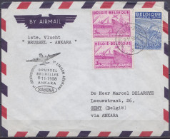 Env. Par Avion Affr. 2x N°770 + N°771 Càd BRUXELLES-BRUSSEL /9-11-1958 Pour GENT Via ANKARA Turquie - Cachet "1e Liaison - 1948 Export