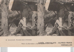 GRINDELWALD - UN LAITIER DANS LA MONTAGNE - CARTE STEREO - PUB CAFES ET CHOCOLATS ALFRED MARIE VERSAILLES - 2 SCANS - Grindelwald