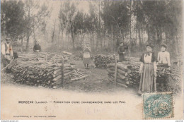 40) MORCENX - LANDES - FORMATION D UNE CHARBONNIERE DANS LES PINS - EXPLOITATION - TRAVAIL DU BOIS - 1904 - ( 2 SCANS ) - Morcenx