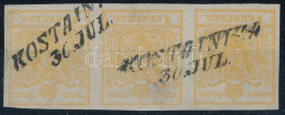 O 1850 1kr Hármas Csík Okkersárga HP I A / 1kr Stipe Of 3 Ocher HP I A "KOSTAINICA" Certificate: Strakosch - Altri & Non Classificati
