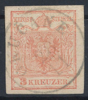 O 1850 3kr Világos Paradicsom Piros MP I B / 3kr Light Tomato Red MP I B "OKUČANE" Gravurtype 2-1 Certificate: Strakosch - Altri & Non Classificati