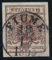 O 1850 6kr Gesztenyebarna HP III Látványos Lemezhiba / 6kr Chestnut Brown HP III With Plate Flaw "FIUME / 1853" Certific - Altri & Non Classificati