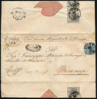 1854 9kr + 3 X 2kr Ajánlott Levél "FIUME" - Firenze, A Középső Bélyeg A Felnyitáskor Eltépve, így Is Szép Darab! / Regis - Altri & Non Classificati