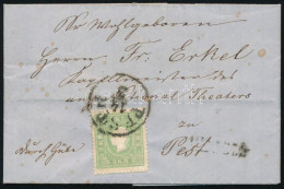 1860 3kr Zöld Bélyeg, Erkel Ferencnek írt Helyi Levélen, Teljes Német Nyelvű Tartalommal / 3kr Green On Local Cover, Sen - Autres & Non Classés