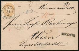 ~1863 15kr + 10kr (hajtott) Ajánlott Levélen / 15kr + 10kr (folded) On Registered Cover "PESTH / Abends" - Wien - Autres & Non Classés