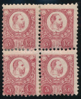 * 1871 Réznyomat 5kr Négyestömb Kármin, Enyhén Képbe Fogazva / Mi 10a Block Of 4, Shifted Perforation Signed: Ferchenbau - Autres & Non Classés
