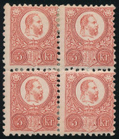 * 1871 Réznyomat 5kr Négyestömb Vörös, Enyhén Képbe Fogazva / Mi 10 Block Of 4, Shifted Perforation Signed: Ferchenbauer - Autres & Non Classés