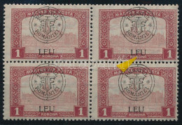 ** Kolozsvár 1919 Parlament 1K LFU Lemezhiba / Mi 40 I. Block Of 4 With Plate Variety Signed: Bodor - Altri & Non Classificati