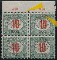 ** Kolozsvár 1919 Portó 10f Négyestömb, Vonal A BANI Előtt, Kihasadt Kör / Mi P6 I. Block Of 4 With Plate Varieties Sign - Altri & Non Classificati