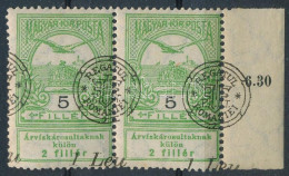 ** Nagyvárad 1919 Árvíz 1L/5f ívszéli Párban Eltolódott Felülnyomással / Mi 4 In Margin Pair With Shifted Overprint Sign - Otros & Sin Clasificación