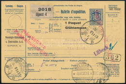 1925 Kétnyelvű Csomagszállító Készpénzes Bérmentesítéssel Helsinkibe / Parcel Card With Cash Franking "ÚJPEST" - "HELSIN - Autres & Non Classés