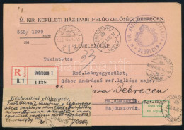 Delcampe - 1939 Ajánlott, Hivatalból Küldött Levelezőlap Többször Továbbküldve, "Úton Van." Jelzéssel és Kézbesítési Előjegyzéssel  - Autres & Non Classés