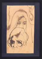 Szász Endre (1926-2003): Arcok. Tus, Papír, Jelezve Jobbra Lent, üvegezett Fakeretben. 34x20,5 Cm - Autres & Non Classés