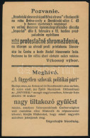 1918 Meghívó A Független Szlovák Politikai Párt Szlovákiának Csehországhoz Való Csatolása Ellen Tiltakozó Gyűlésére (a S - Non Classés