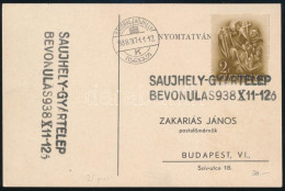1938 Sátoraljaújhely Gyártelep Bevonulás Pecsétes Levelezőlap - Non Classés