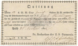 Pest 1822. "Pannonia Folyóirat" Hathavi Előfizetésről Kitöltött Számla Vízjeles Papíron 12Fl értékről T:F Szép Papír / P - Non Classificati