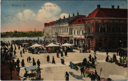 T2/T3 1915 Bród, Nagyrév, Slavonski Brod, Brod Na Savi; Jelacicev Trg / Market Square, Shops. Izidor Steiner - Non Classificati