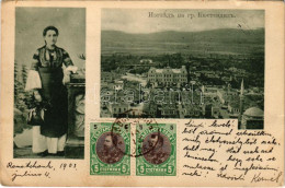 T2/T3 1903 Kyustendil, Kjustendil, Küstendil; General View, Mosque, Bulgarian Folklore. TCV Card (small Tear) - Sin Clasificación