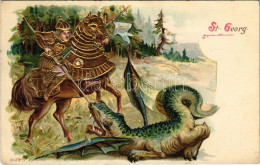 ** T3 St. Georg / Szent György, A Cserkészek Védőszentje / Saint George, The Patron Saint Of Scouting. Emb. Golden Litho - Non Classés