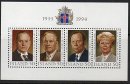 Islande Iceland  Présidents  , Anniversaire De La République 1944-1994 MNH - Blokken & Velletjes