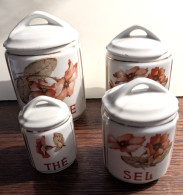 Lot De 4 Pots à Epices En Porcelaine Vintage - Décor "fleurs" - Otros & Sin Clasificación